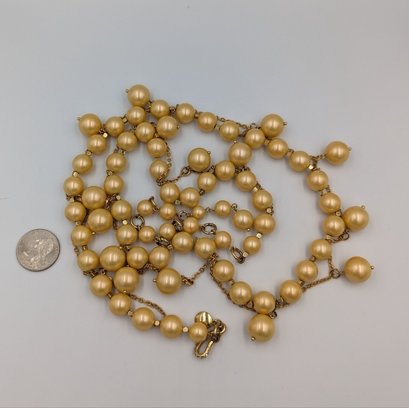 J. Crew Golden Faux Pearl Necklace Hook Clasp Retired 36" Long Marked Statement - Picture 5 of 7